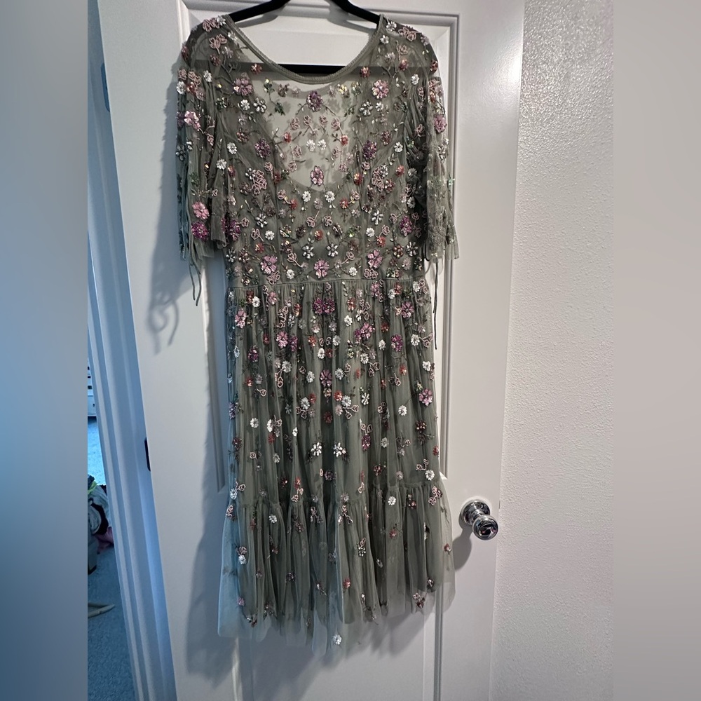 Needle & Thread Green Floral Embroidered Dress